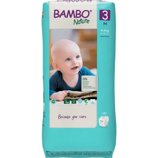 Bambo Nature Diapers Size 3 (4-8 kg) - Large Pack - box of 3 bags x 52 units