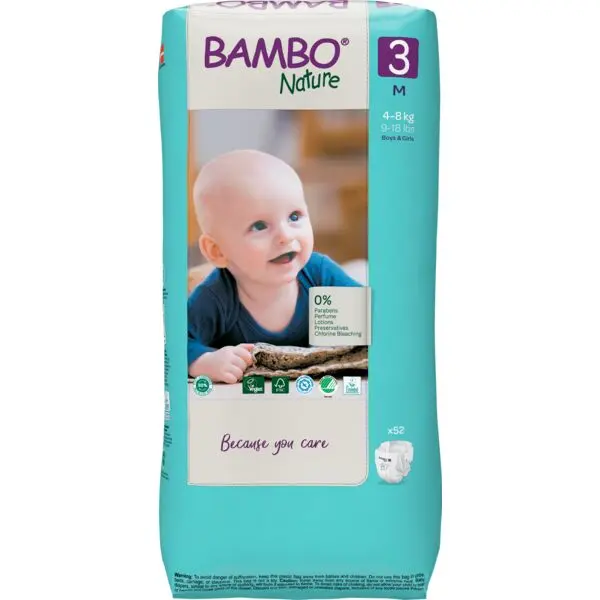 [1000019263] Bambo Nature Pañales Talla 3 (4–8 kg) - Gran Formato - caja de 3 bolsas x 52 uds