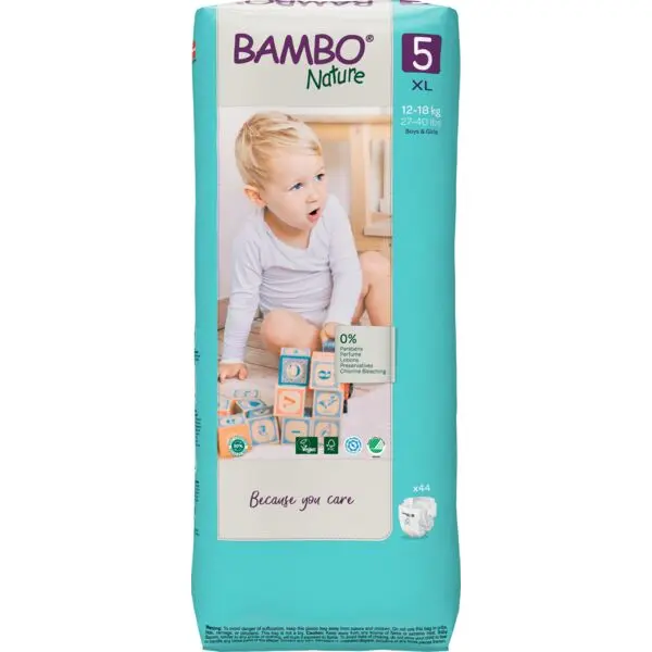 Bambo Nature Pañales Talla 5 (12-18 kg) - Gran Formato - caja de 3 bolsas x 44 uds