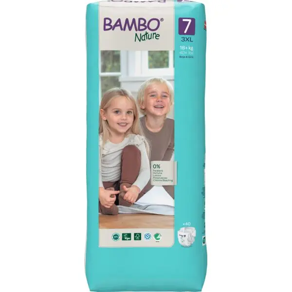 Bambo Nature Pañales Tamaño 7 (18+ kg) - Gran Formato - caja de 3 bolsas x 40 uds