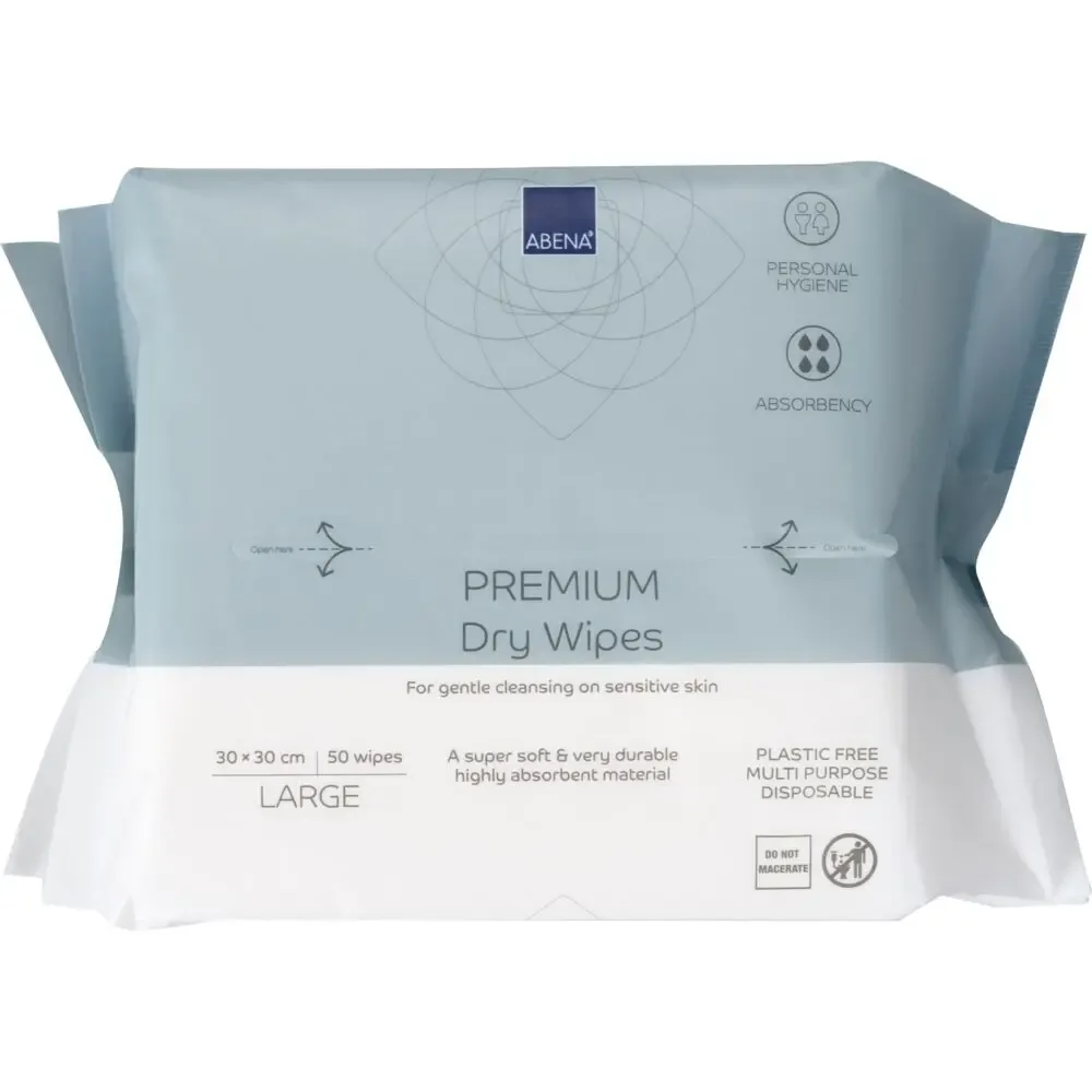 Abena Premium Dry Multi-Purpose Wipes 30x30 cm – box of 12 bags x 50 units