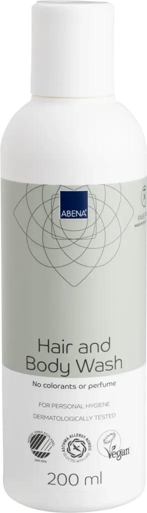 Abena Gel de Ducha y Champú sin Enjuague – caja de 6 botes x 200 ml