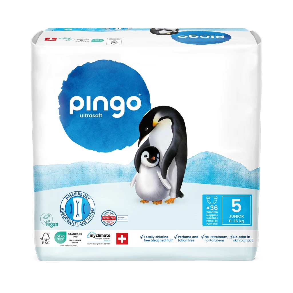 [0529-00] Nuevo - Pingo pañales ecológicos Talla 5 (11-16 kg) - caja de 4 bolsas x 36 uds