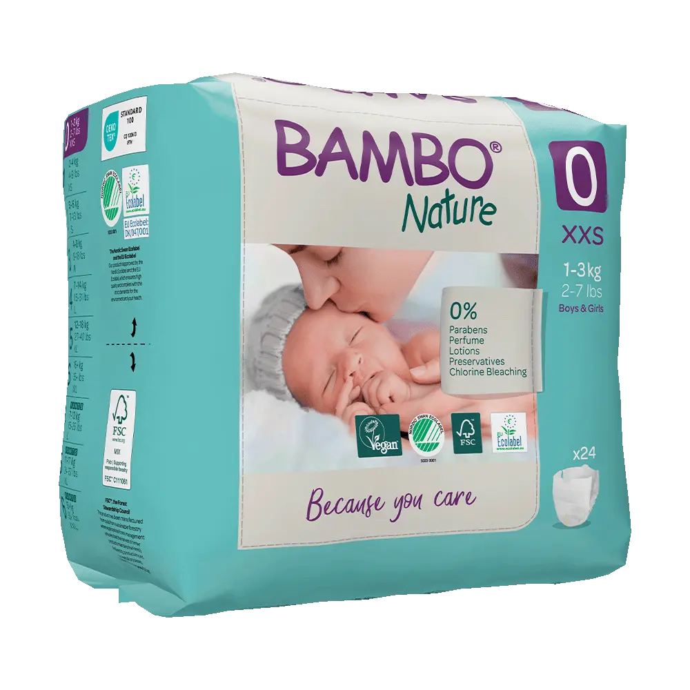 Bambo Nature Pañales Talla 0 (1-3 kg) - caja de 6 bolsas x 24 uds