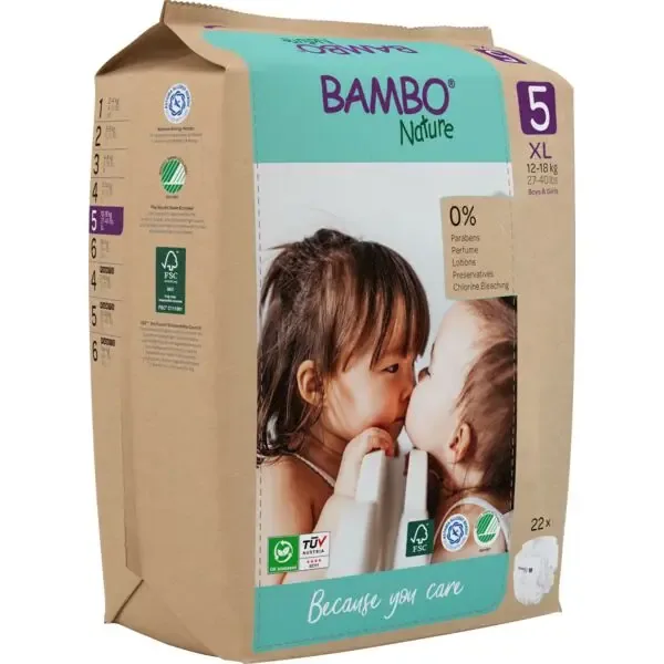 Bambo Nature Diapers Size 5 (12-18 kg) - box of 6 bags x 22 units